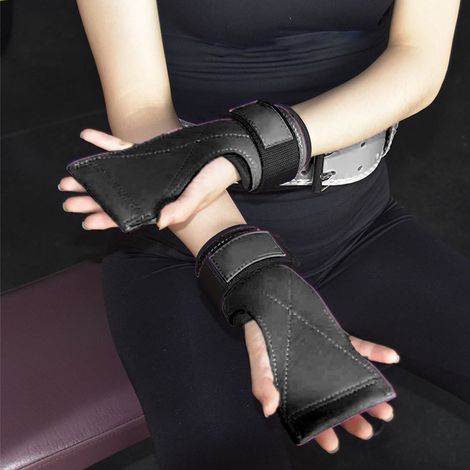 Gants de musculation avec support de poignet pour hommes et femmes, protection intégrale de la paume, pour l'entraînement et les tractions, noirs. (1/5)