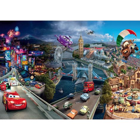papier peint panoramique Cars rouge, bleu et violet - Disney (1/3)