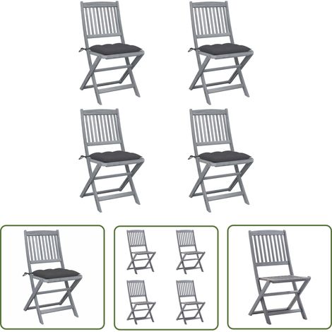 The Living Store Chaises pliables d'extérieur lot de 4 et coussins Bois d'acacia - Chaise De Jardin - Mobilier De Jardin - Chaise Pliante - Acacia - Terrasse (1/5)