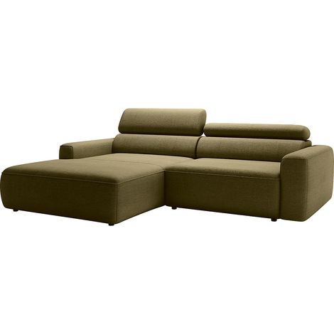 Canapé d'angle gauche avec assise coulissante électrique en tissu chenille vert kaki TONALIO (1/5)