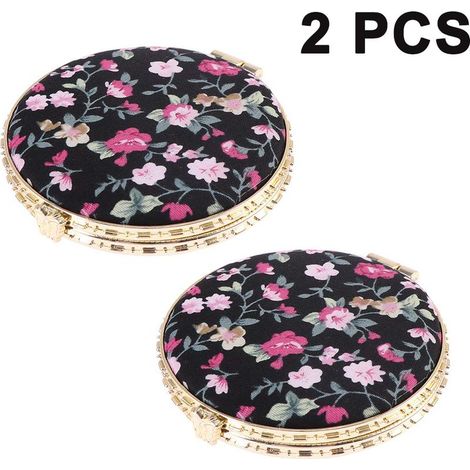 Lot de 2 miroirs compacts portables, miroirs cosmétiques double face, style rétro, petits, miroirs de maquillage pliables double face, noirs (1/5)