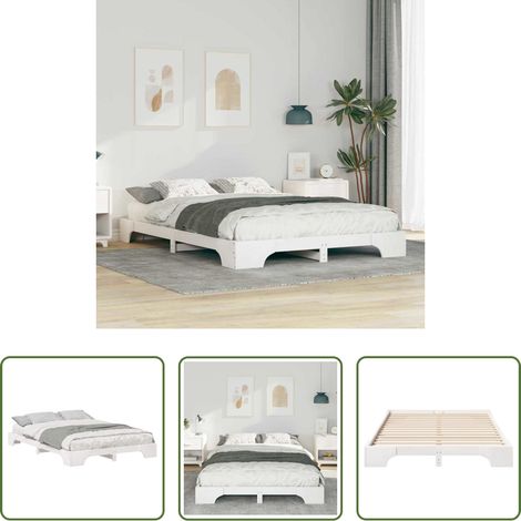 vidaXL Lit moderne - Cadre de lit Blanc 140 x 210 cm Pin massif (1/5)