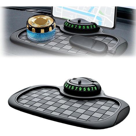 Tapis antidérapant multifonctionnel pour voiture - Support de téléphone rotatif à 360° - Tapis de tableau de bord - Noir (1/5)