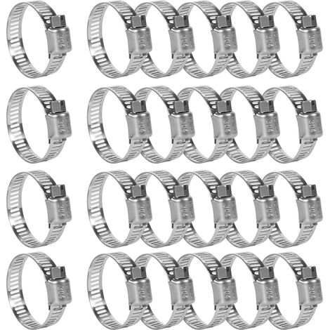 Lot de 24 colliers de serrage en acier inoxydable 19-29 mm - Colliers de serrage réglables pour tuyaux d'eau, tuyaux de piscine et tuyaux d'arrosage (1/2)
