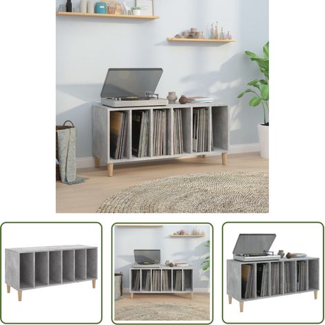 The Living Store Armoire à disques gris béton 100x38x48 cm bois d'ingénierie - Meuble Vinyle - Étagère Disque - Rangement Musique - Bibliothèque Audiophile - Support Tournibox (1/5)