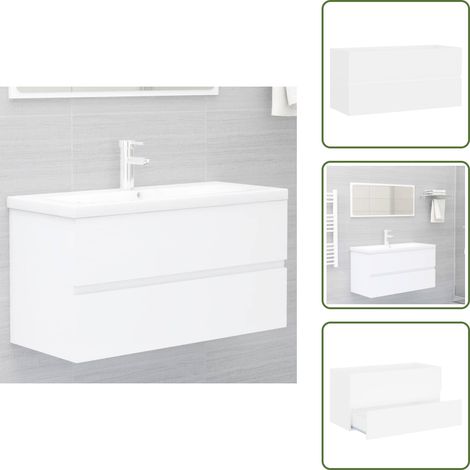 Waschbeckenunterschrank Weiß 90x38,5x45 cm Holzwerkstoff - Waschtischschrank - Badezimmermöbel - Holzwerkstoffschrank - Weißer Schrank - Spiegelschrank (1/5)