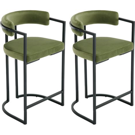 Set di 2 Sgabelli da Bar in Velluto Sgabelli Cucina Moderni con Struttura in Metallo Sgabelli Alti per Cucina Bancone, Verde (1/4)