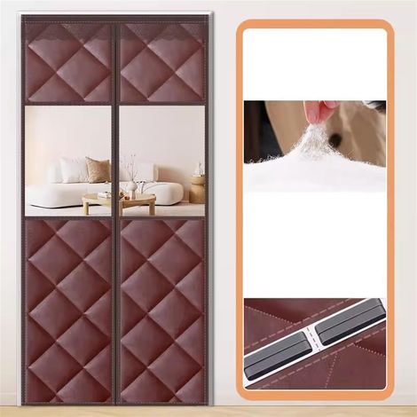 Tenda magnetica termoisolante per porte con finestre in plastica trasparente, antivento, spessa, zanzariera invernale temporanea per porte e patio, marrone (1/3)