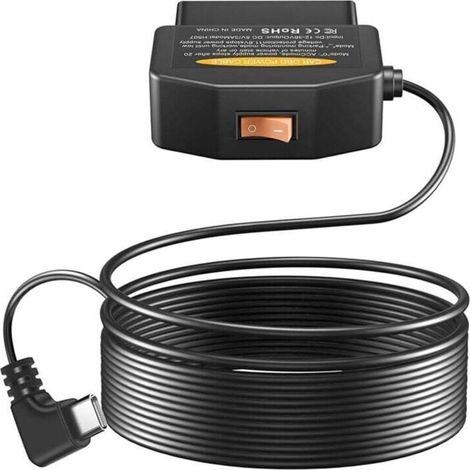 Câble D'Alimentation OBD2 OBD pour Caméra de Tableau Bord, Chargeur Adaptateur Vers USB Type-C OBDII, 12-36 V à 5 V/3 A (1/4)
