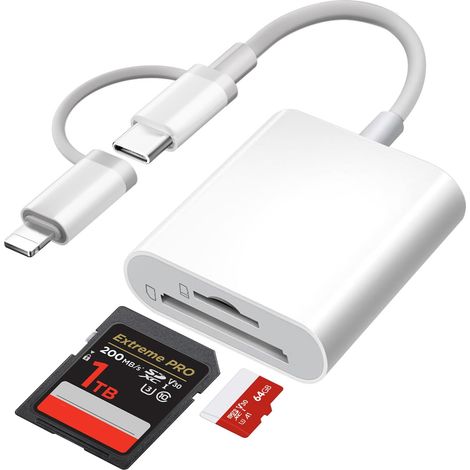 Lecteur de carte SD pour iPhone, adaptateur Lightning USB C, carte SD pour micro SD/SD, lecteur de carte de type C pour 16 15/iPad/MacBook/Galaxy/ordinateur portable (1/5)