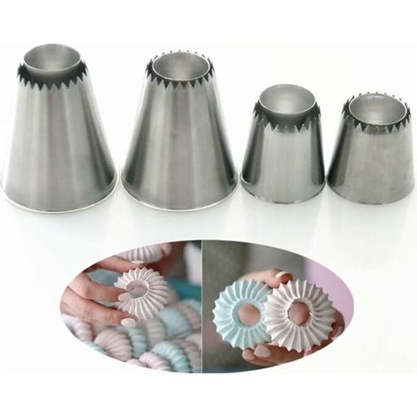 4 Pièces Grande Douille Patisserie Douilles Fleur à Gâteaux Réutilisable en Acier Inoxydable Gouttes Douille de Décorations Outils Set pour Tarte Biscuit Gâteaux Crème Patisserie (1/5)