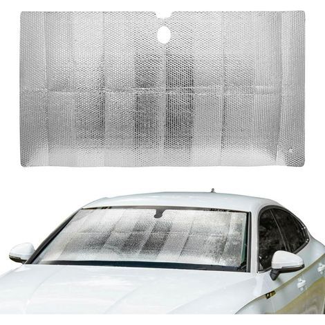 Faltbarer Sonnenschutz aus Aluminium für die Frontscheibe, silberfarben, Größe M (130 x 70 cm). Schützt den Fahrzeuginnenraum vor Sonneneinstrahlung. Extrem kompakt zu verstauen. (1/5)