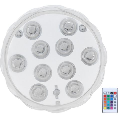 Lumière LED de piscine RGB 16 couleurs 7cm avec télécommande 24 touches, 10 perles lumineuses, lampe sous-marine étanche.