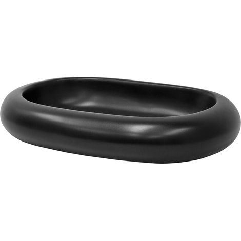 ML-Design Lavabo en Céramique Noir Mat, 65x45x11 cm, avec Garniture de Vidage 1 1/4" Universelle, Design Ovale, Forme de Galet, Vasque á Poser Moderne, Évier Lave-Mains pour Salle de Bain et Toilettes (1/5)