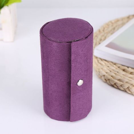 Tragbare, dreistöckige, zylindrische Schmuckaufbewahrungsbox, lila, ideal als Geschenk für Mädchen und Frauen. (1/5)