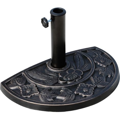 9kg Resin Parasol Base, Half Round Umbrella Stand with Floral Design for Garden, Outdoor, Suitable Umbrella Rod: Φ3.8cm, Φ4.8cm, Bronze Tone (1/5)