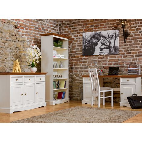 Büro Set, Massivholz in weiß mit Eiche Optik BORMIO-163, 3-teilig (1/5)