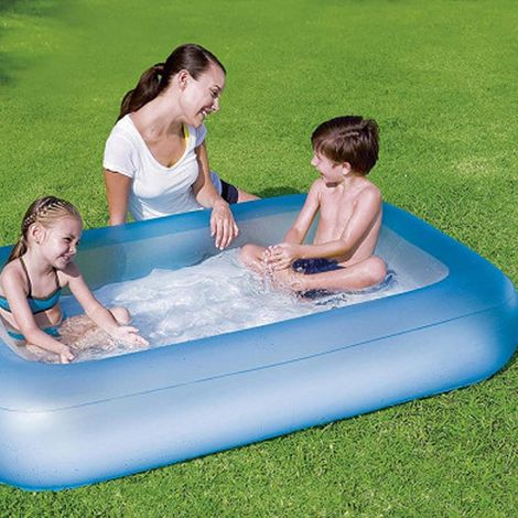 TRADE SHOP - Piscina Gonfiabile Rettangolare 165 X 104 X 25 Cm Con Fondo Gonfiabile Bambini - Azzurro (1/2)