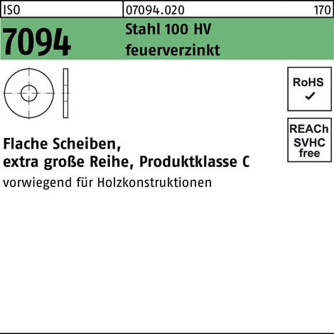 ISO 7094 Flache Scheiben, extra große Reihe Rundloch Stahl 8mm feuerverzinkt 100 Stk (1/2)