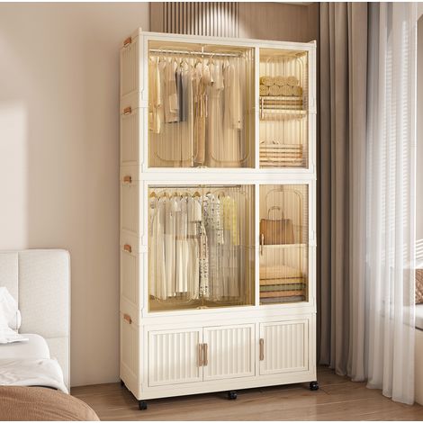 Faltbarer Kleiderschrank 92x45x196 cm aus cremeweißem Polypropylen, 9 Türen – MEUBLIV (1/5)
