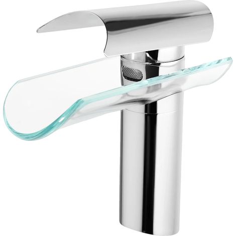 Robinet de salle de bain, design de cascade moderne, laiton et acier inoxydable de haute qualité, Argent