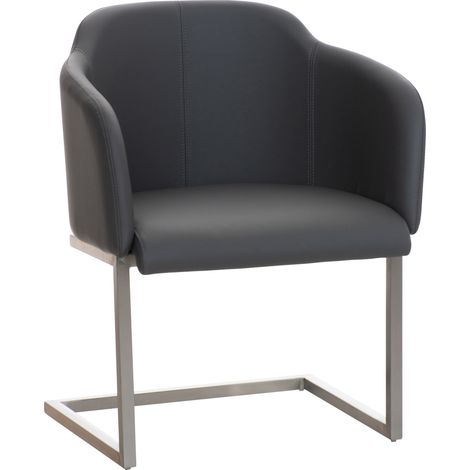 Chaise de salle à manger fauteuil visiteur design moderne en PVC gris et acier inoxydable 100001916 (1/5)