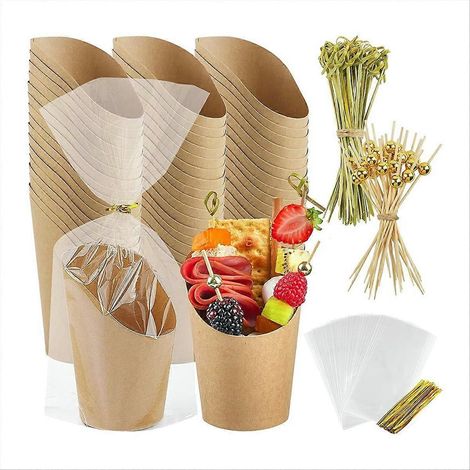 50 Charcuterie-Becher mit Stäbchen (14 oz), Einzelbehälter mit 50 Beuteln, 50 Etiketten und 200 Cocktailspießen (1/5)