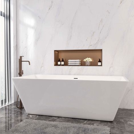 Aica Modern Freestanding Double Ended Bath 1700x800mm Integral Waste & Overflow (1/5)
