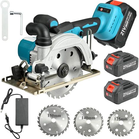 Scie Circulaire sans Fil Brushless, Mini Scie avec 2 Batteries 4000mAh, 3 Lames (125/140/150mm), Profondeur de Coupe 48mm, Inclinaison 0-45°, Idéale pour Bois et DIY (1/5)