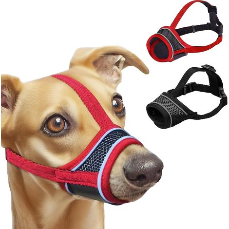 2X Muselières pour Chien Taille M Noir & Rouge, Réglables et Respirantes, Anti Morsure, Anti Aboiement, en Maille Souple pour Chiens Moyens Museau