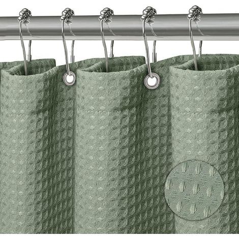 Tenda da doccia in tessuto di poliestere lavabile con 12 anelli per tenda da doccia impermeabili per doccia e vasca 180 x 200 cm verde a nido d'ape (1/5)