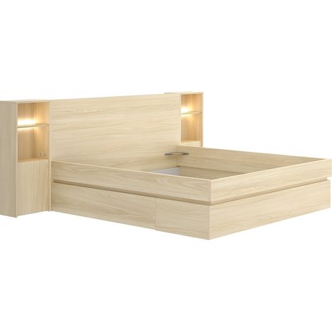 Letto con comodini e contenitori 160 x 200 cmCon LED e porta USB Naturale chiaro - LARONIA