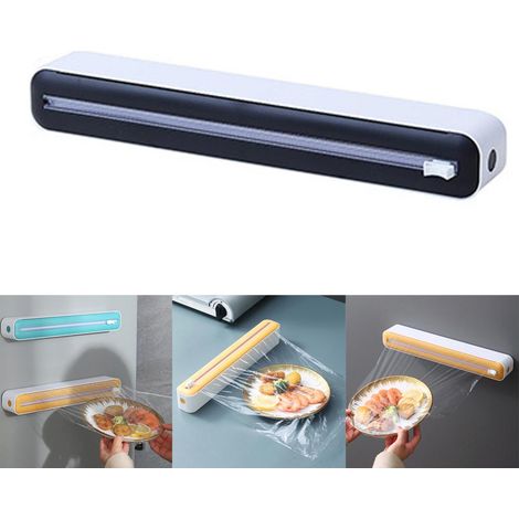 2 in 1 Dispenser magnetico per pellicola alimentare Scatola portaoggetti con taglierina per pellicola trasparente Accessori da cucina Nero