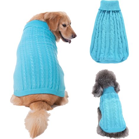 Pull pour animaux de compagnie, col roulé tricot pull pour chien pull chaud manteau mignon chiot chat costume (bleu ciel, XS) (1/5)