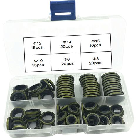 [Juego de juntas] 100 juntas de goma para tapones de drenaje de aceite con insertos metálicos – Varios diámetros (6–16 mm) para coches y motocicletas (1/5)