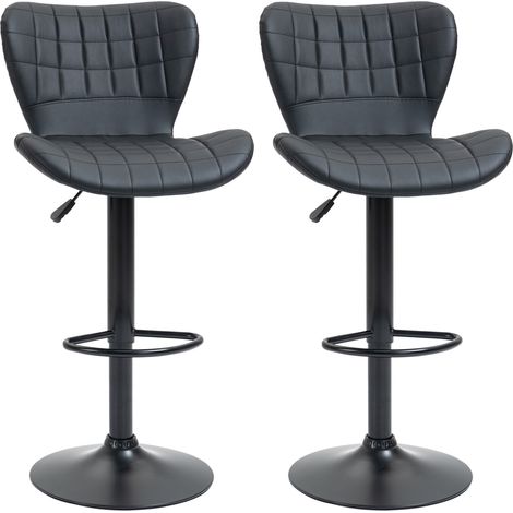Lot de 2 tabourets de bar, style rétro, réglables en hauteur, pivotants 360°, cuir noir, stable, 47 x 51,5 x 89-109 cm