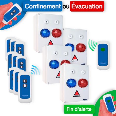 Kit PPMS '6 à 9 classes' double alerte 'confinement & évacuation' - Modulable radio sans-fil longue distance (1/5)