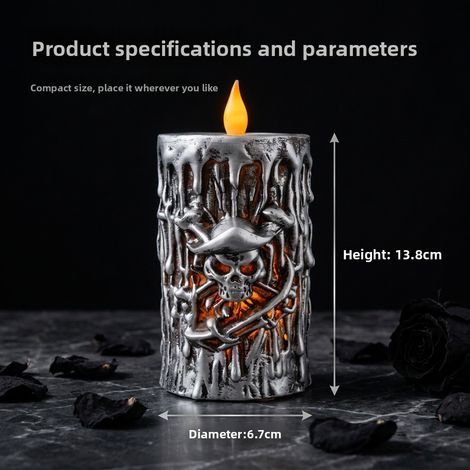 LED Kerze Piratenschädel Harz Vintage Metall Optik Halloween Deko für Tisch und Bar (1/3)