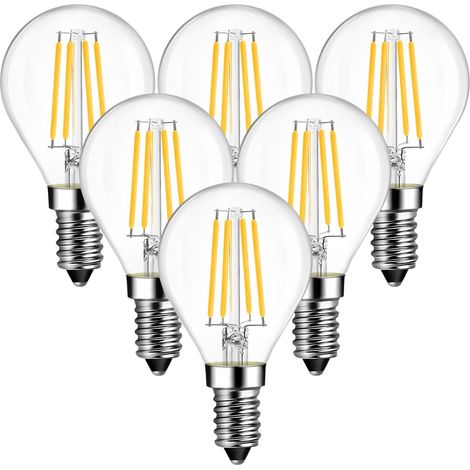 E14 LED-Lampe in Tropfenform, 4-W-Glühfadenlampen, warmweiß 2700K, P45 40-W-LED-Lampe, 470 lm, nicht dimmbar, 6er-Pack [Energieklasse A++]