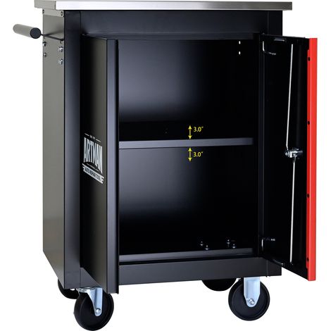 ELVMI Carrello da Officina con 2 Ante, Ripiano Rimovibile, Serratura e 4 Ruote, Acciaio Nero Rosso, 62.5 x 34.5 x 78 cm (1/5)