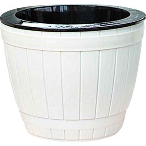 Pot de fleurs en plastique à arrosage automatique, texture tonneau en bois, PP créatif, absorption d'eau automatique (1/5)