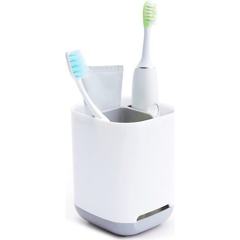 Lntyq Porte-brosse à dents amovible en plastique - Organiseur de brosse à dents électrique - Antidérapant - Pour la famille, les enfants - Gris clair (1/5)