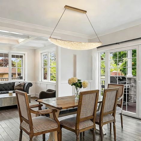 Moderne K9 Kristall-Pendelleuchte in Champagner, dimmbare LED Hängelampe mit 3 Farbtemperaturen, höhenverstellbar, Maße Ø 110 x 150 cm, luxuriöse Deckenleuchte für Wohnzimmer, Esszimmer & Schlafzimmer