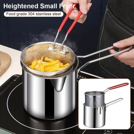 Padella con scolapasta - ROLEADER - Friggitrice da cucina in acciaio inox 304 - Perfetta per friggere pollo e patatine fritte (1/4)