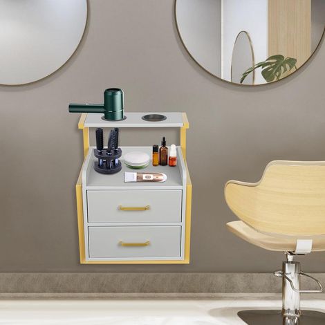 Armoire murale multi-usages pour salon de coiffure avec support de sèche-cheveux et tiroirs, accessoires de coiffure, armoire murale de beauté, table de chevet, 40 x 30 x 48 cm (1/5)