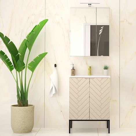 Badezimmer Set 2-teilig inkl. Waschtisch in Beige mit gefrästen Fronten ANGERA-140 (1/5)