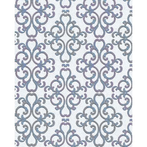 Carta da parati barocca EDEM 85037BR30 Carta da parati strutturata in stile barocco lucida bianco blu-turchese lilla argento 5,33 m2 (1/5)