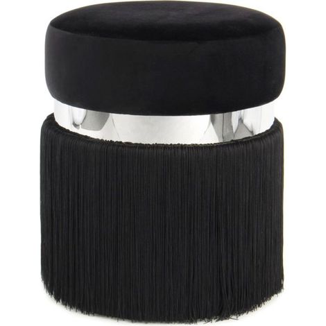 Pouf Rond Bicolore "Rebecca" 45cm Noir & Argent