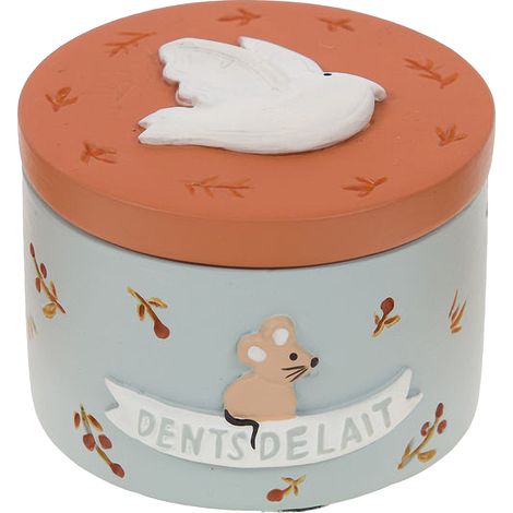 Boite à dents de lait Gris bleu en résine oiseau (1/3)