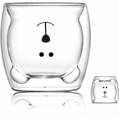 Tasse de café Double paroi isolée Coupe à Lunettes Animal Mignon thé Lait Tasses Cadeau Original pour Noël Action de graces Copains (Sourire Ours)-Fei Yu (1/4)